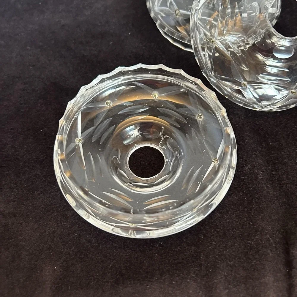 3 Cut Crystal Chandelier Bobeche Drip Pans 8 Prism Loops Replacement Vtg Antique
